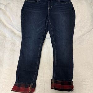 Maurices Navy Boyfriend Jeans with Plaid Accents
